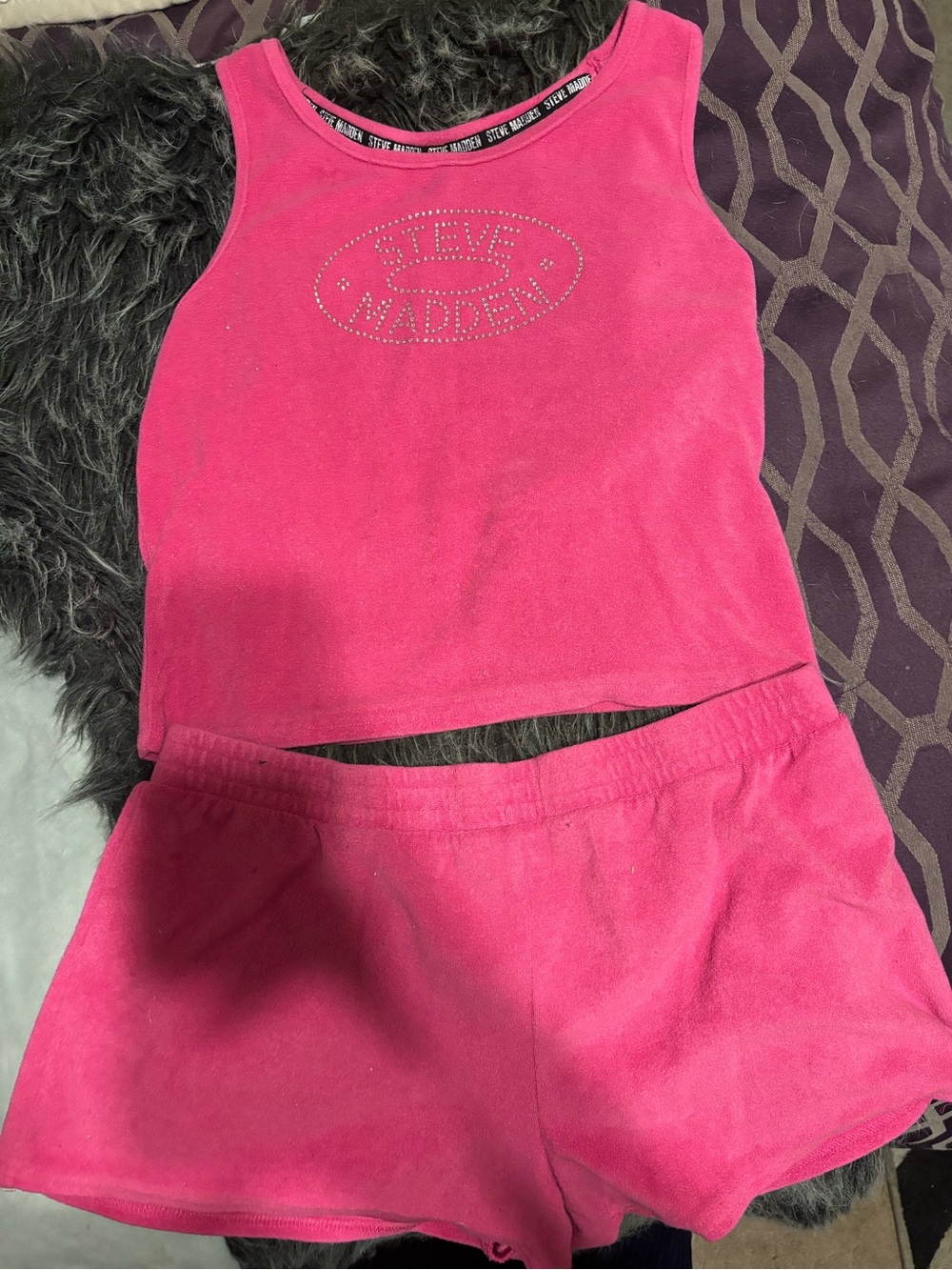 Steve Madden Hot Pink Rhinestone Logo Tank and pajama Set